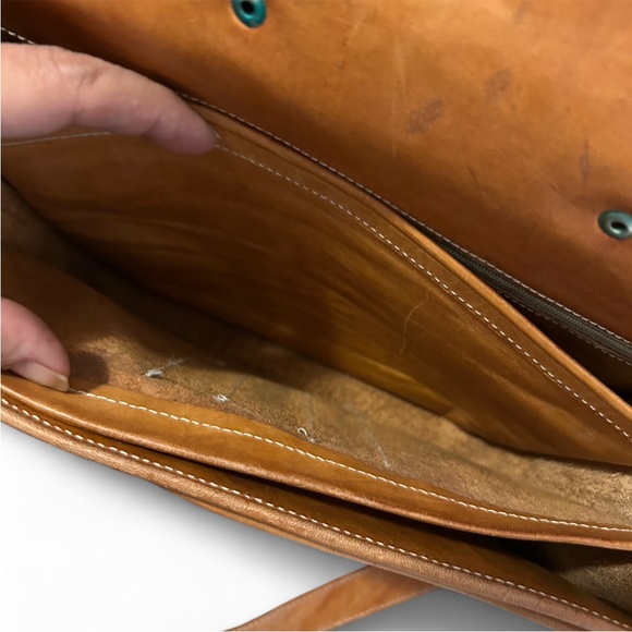 Sergio Collection Vintage 80s 90s Hand Tooled Leather Crossbody Briefcase Satche - Picture 10 of 14